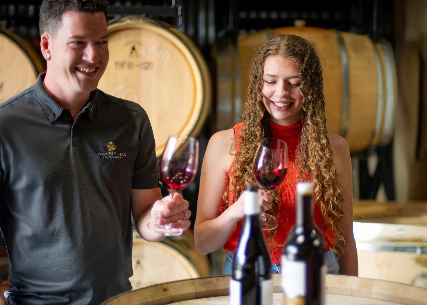 People enjoying a tasting at Corcelettes Winery
